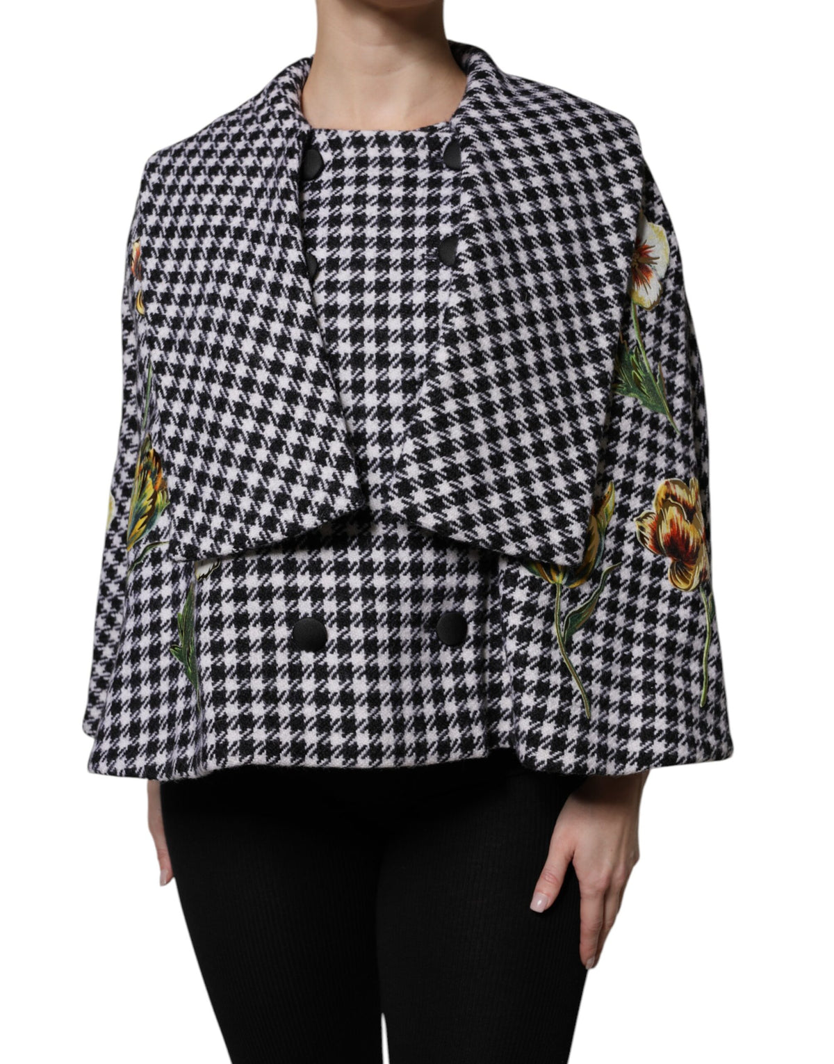 Dolce &amp; Gabbana – Cape-Jacke mit Blumenmuster in Schwarz und Weiß