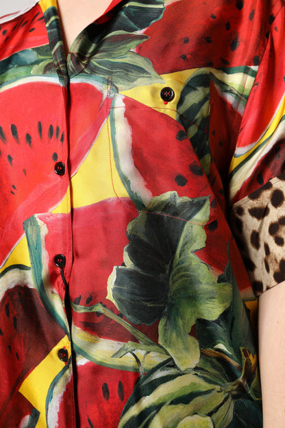 Dolce &amp; Gabbana – Mehrfarbiges Hemdoberteil mit Wassermelonenkragen