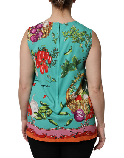 Dolce &amp; Gabbana, mehrfarbiges, ärmelloses Seiden-Tanktop mit Blumenmuster