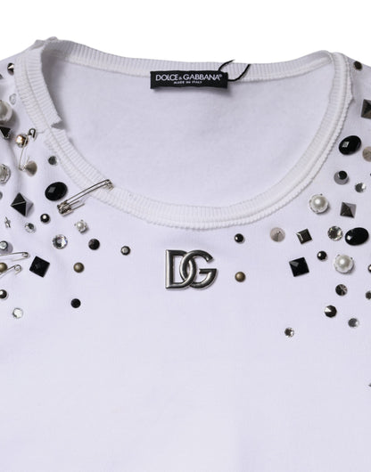 Dolce &amp; Gabbana – Weißer, verzierter, kurzärmliger Pullover