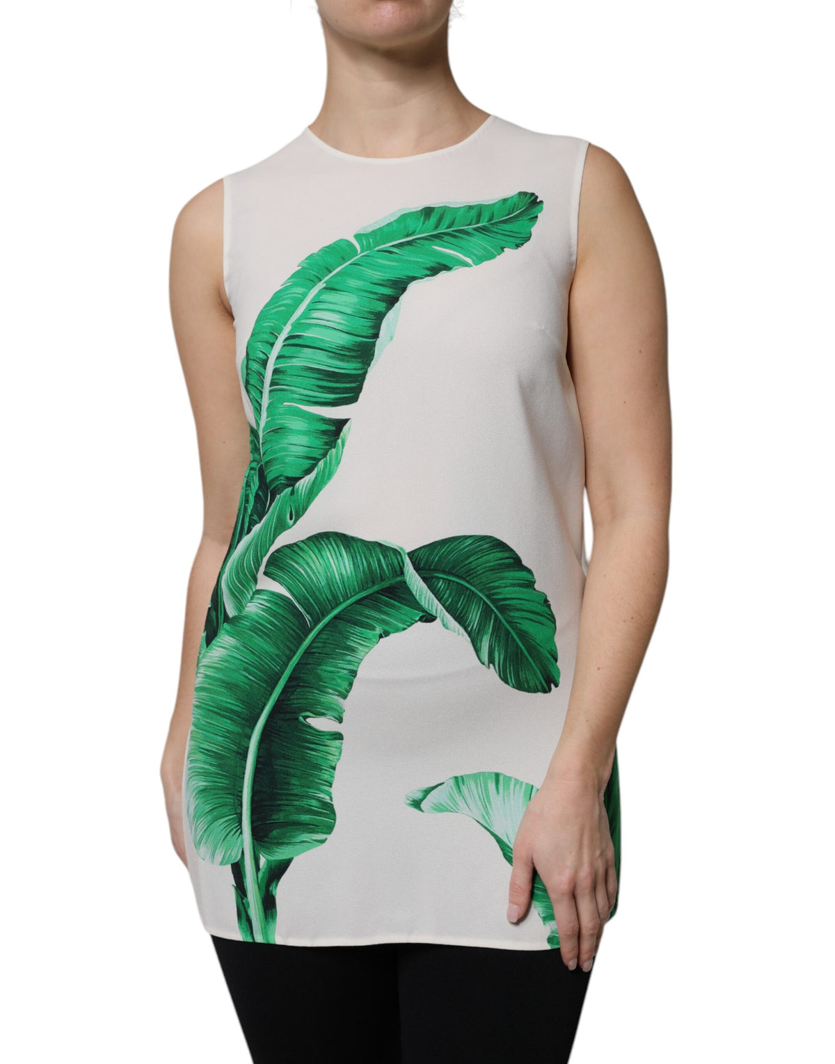 Dolce &amp; Gabbana – Weißes Tanktop mit Rundhalsausschnitt und Bananenblatt-Print