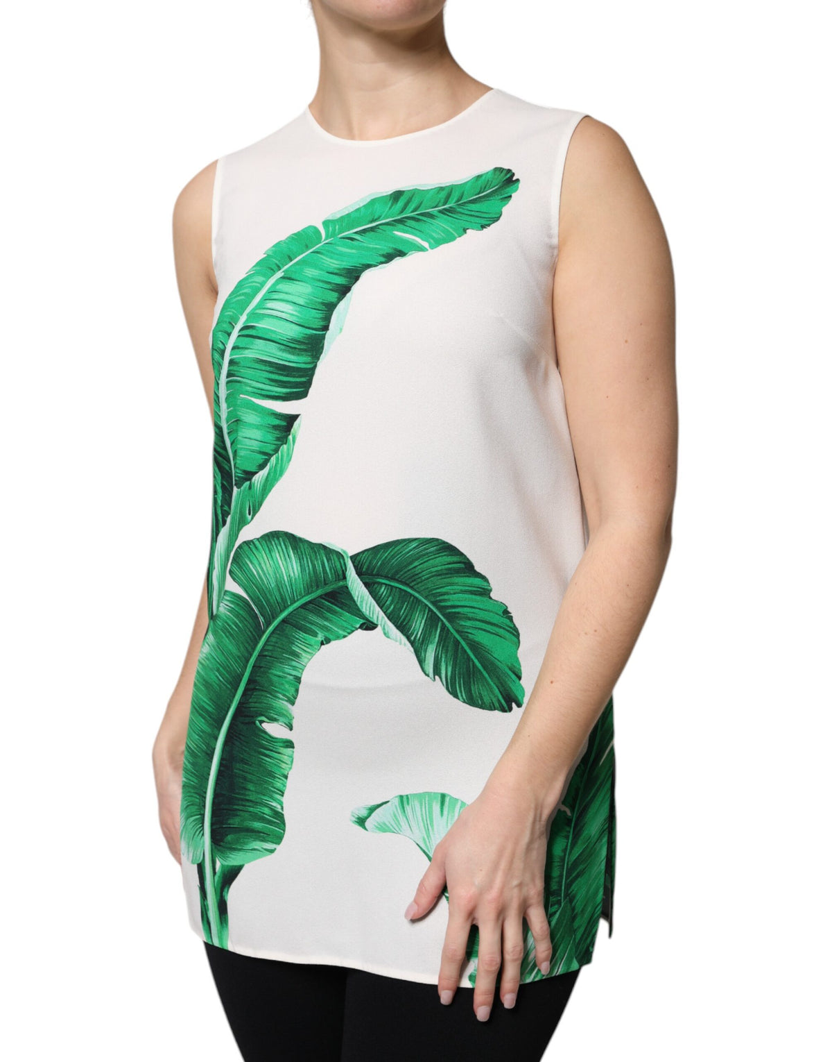Dolce &amp; Gabbana – Weißes Tanktop mit Rundhalsausschnitt und Bananenblatt-Print