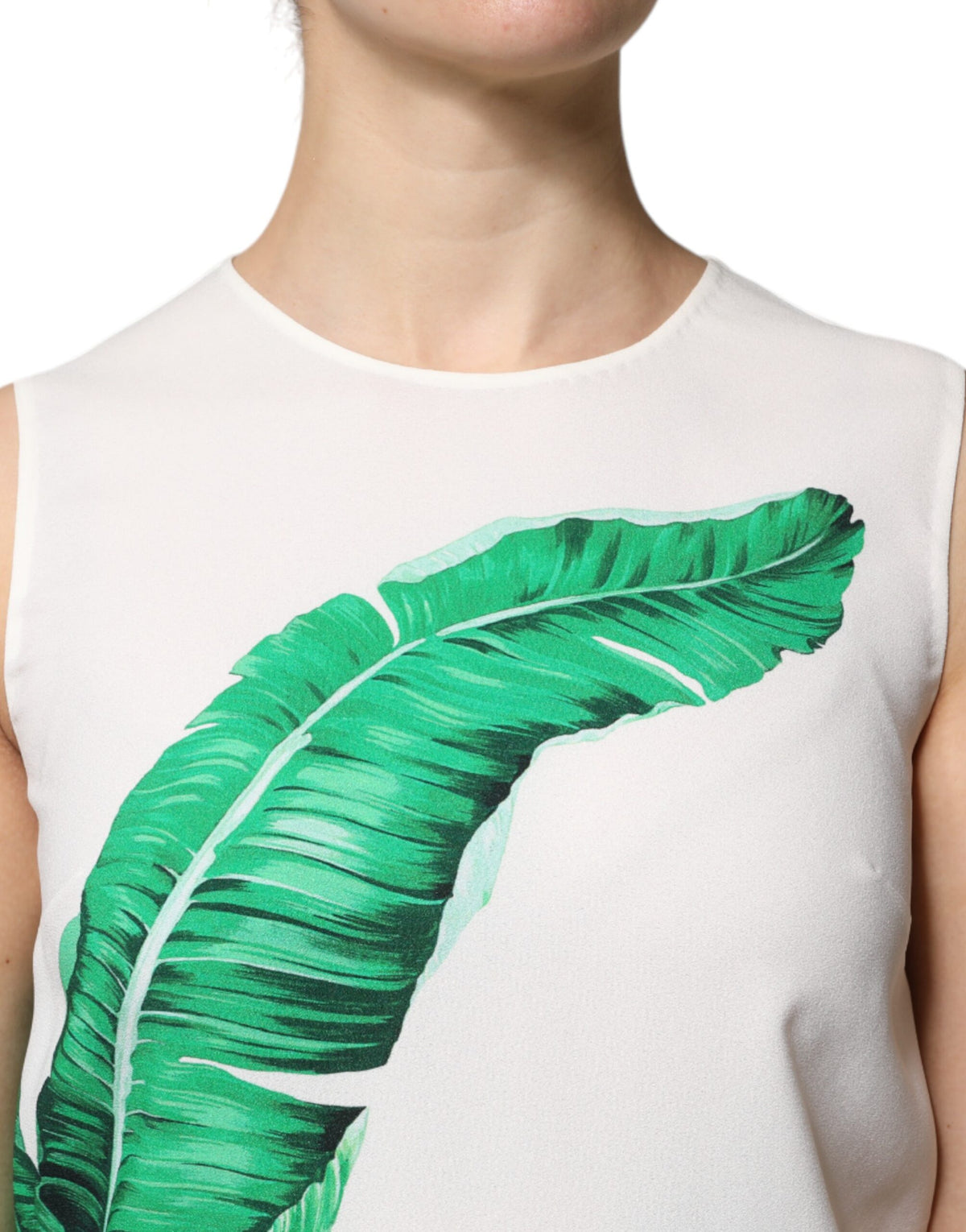 Dolce &amp; Gabbana – Weißes Tanktop mit Rundhalsausschnitt und Bananenblatt-Print