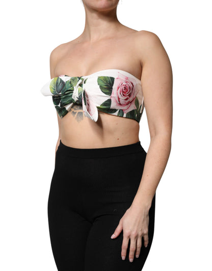 Dolce &amp; Gabbana – Kurzes Bustier-Korsett-Oberteil mit Blumenmuster in Weiß
