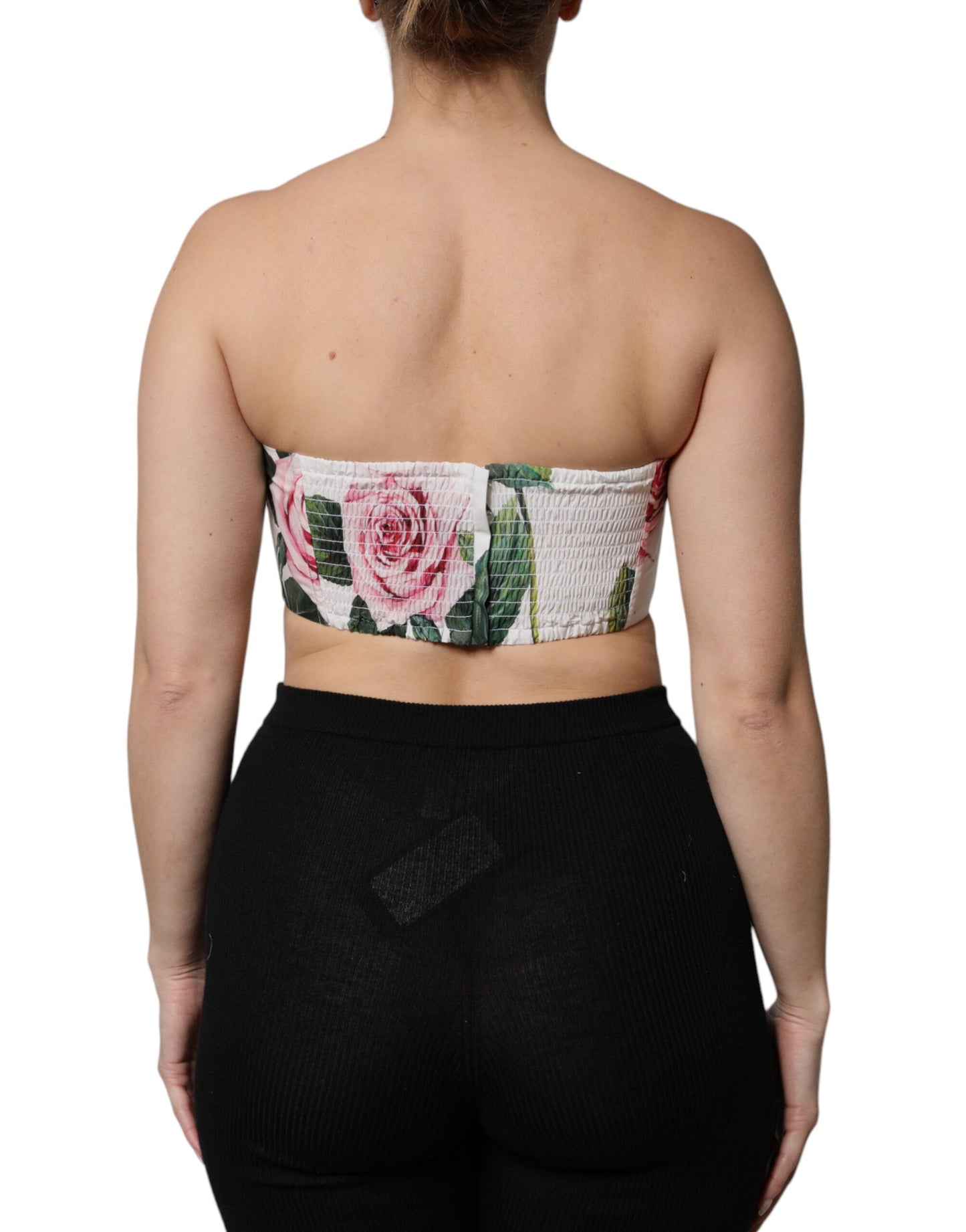 Dolce &amp; Gabbana – Kurzes Bustier-Korsett-Oberteil mit Blumenmuster in Weiß