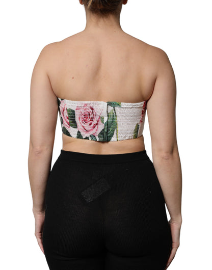 Dolce &amp; Gabbana – Kurzes Bustier-Korsett-Oberteil mit Blumenmuster in Weiß