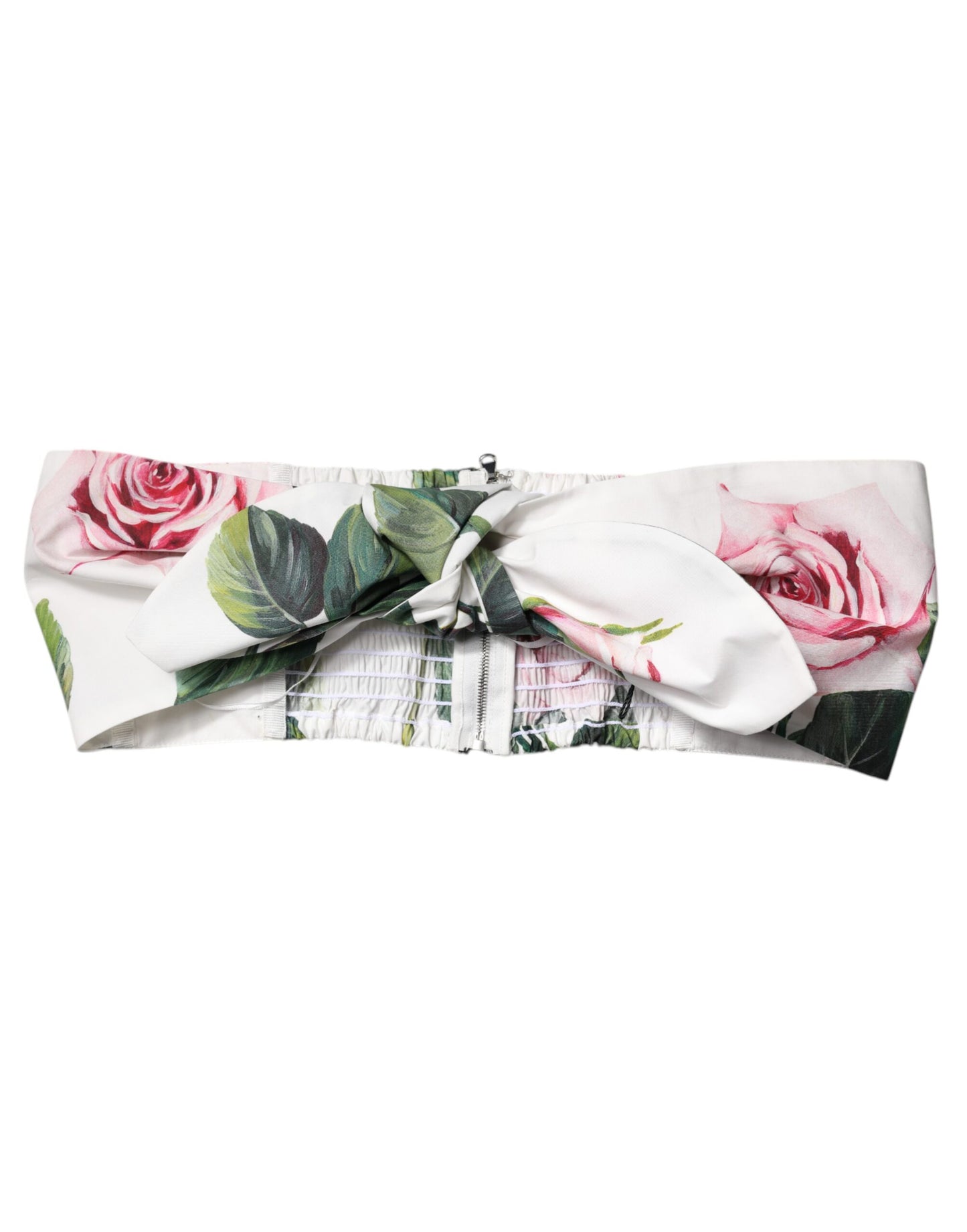 Dolce &amp; Gabbana – Kurzes Bustier-Korsett-Oberteil mit Blumenmuster in Weiß