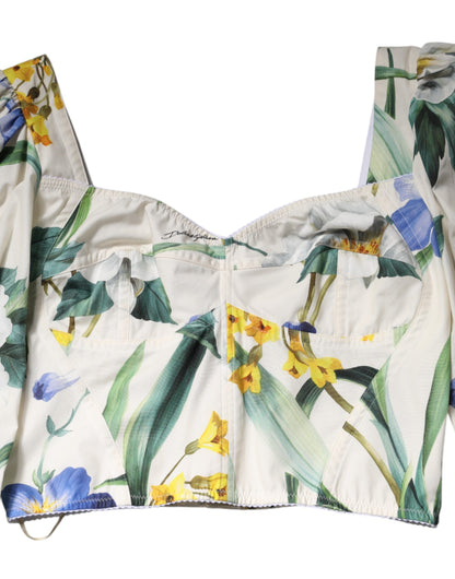 Dolce &amp; Gabbana – Kurze Bluse mit Puffärmeln und Blumenmuster in Weiß