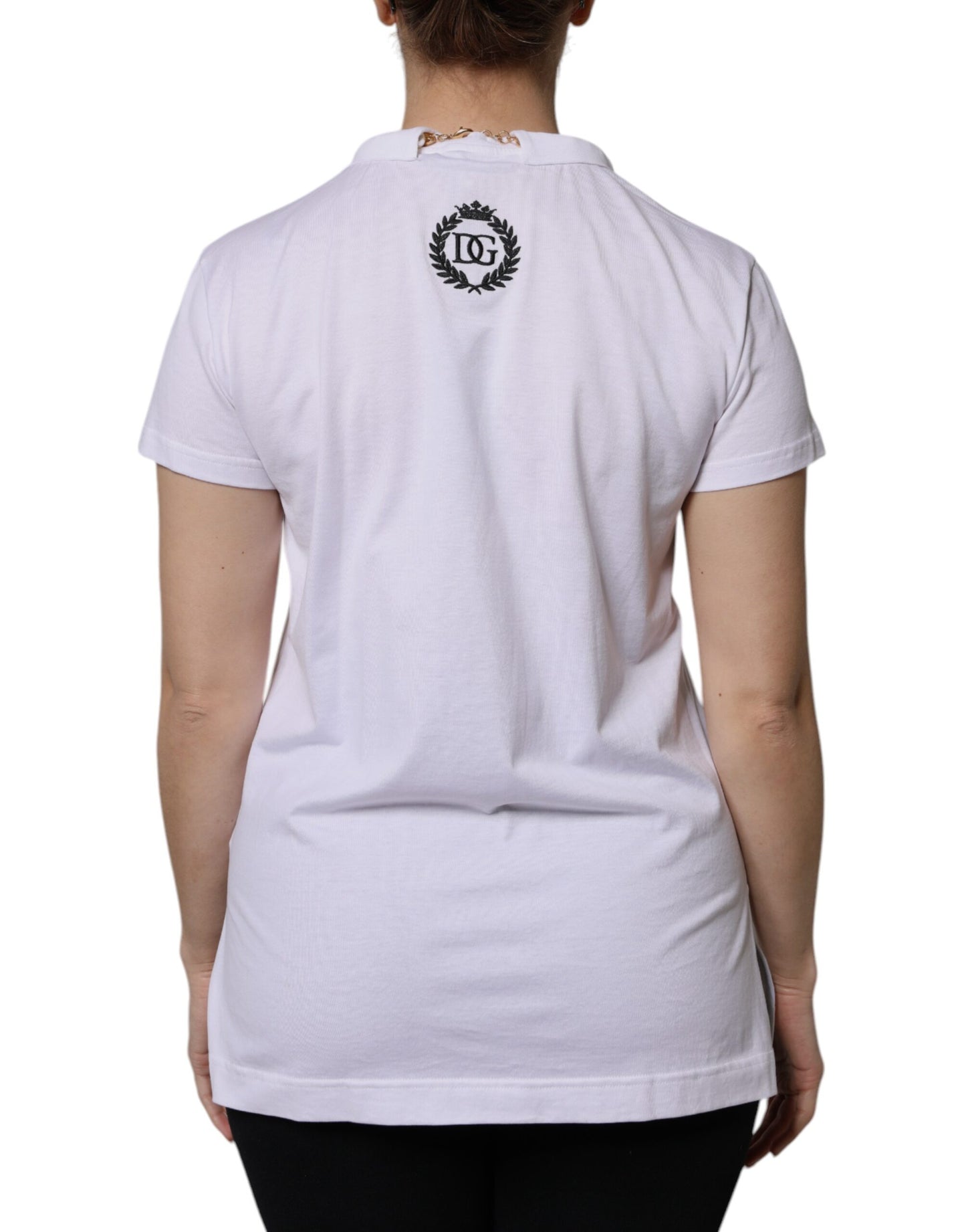 Dolce &amp; Gabbana Weißes Kurzarm-T-Shirt aus Baumwolle mit Halskette