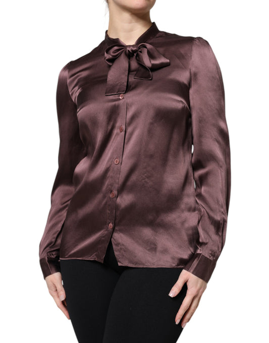 Dolce &amp; Gabbana, Braunes Blusentop mit langem Ascot-Kragen