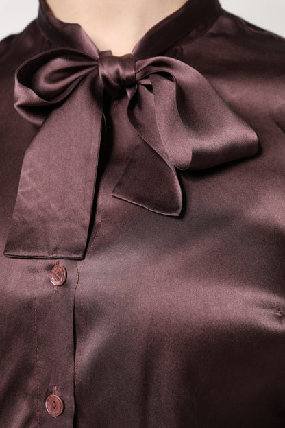 Dolce &amp; Gabbana, Braunes Blusentop mit langem Ascot-Kragen