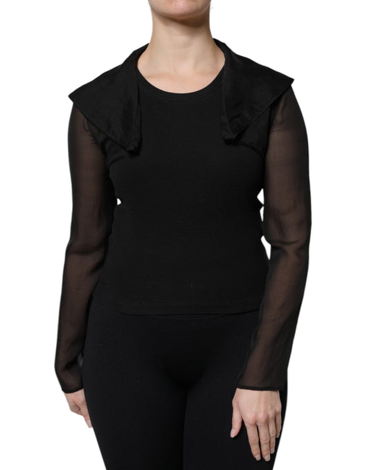 Dolce &amp; Gabbana – Transparentes Blusentop aus schwarzer Seide mit langen Ärmeln
