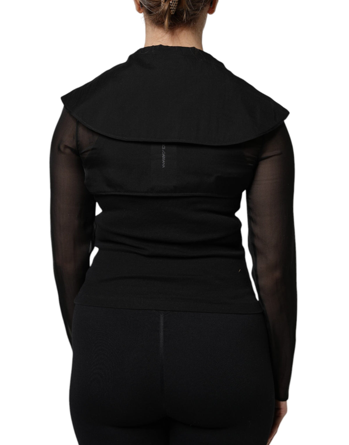 Dolce &amp; Gabbana – Transparentes Blusentop aus schwarzer Seide mit langen Ärmeln