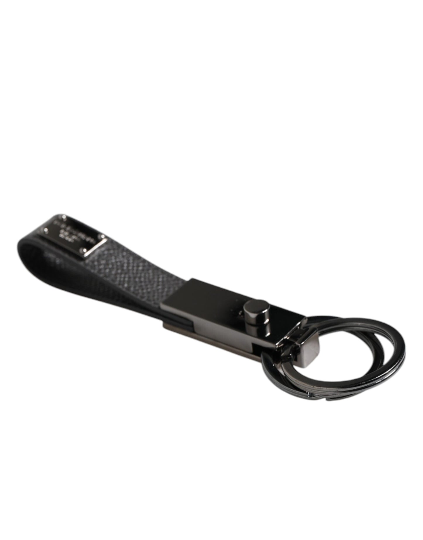 Dolce &amp; Gabbana Schlüsselanhänger mit doppeltem DG-Plaketten-Schlüsselring aus braunem Leder