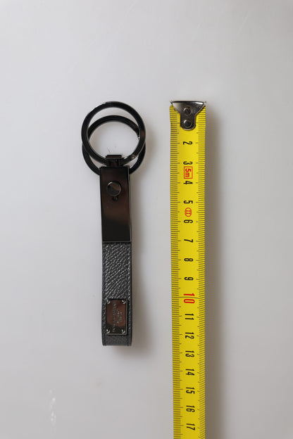 Dolce &amp; Gabbana Schlüsselanhänger mit doppeltem DG-Plaketten-Schlüsselring aus braunem Leder