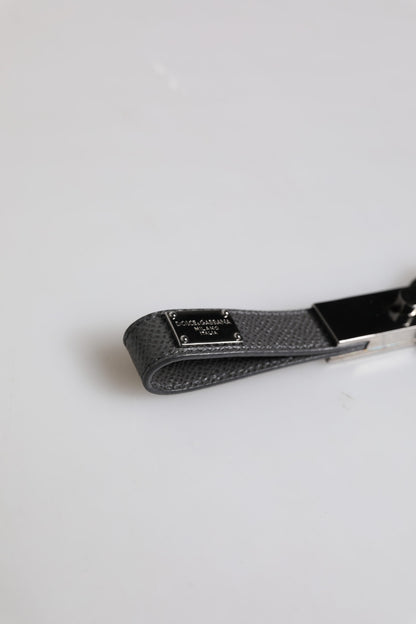 Dolce &amp; Gabbana Schlüsselanhänger mit doppeltem DG-Plaketten-Schlüsselring aus braunem Leder