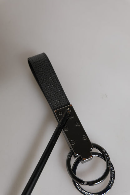 Dolce &amp; Gabbana Schlüsselanhänger mit doppeltem DG-Plaketten-Schlüsselring aus braunem Leder