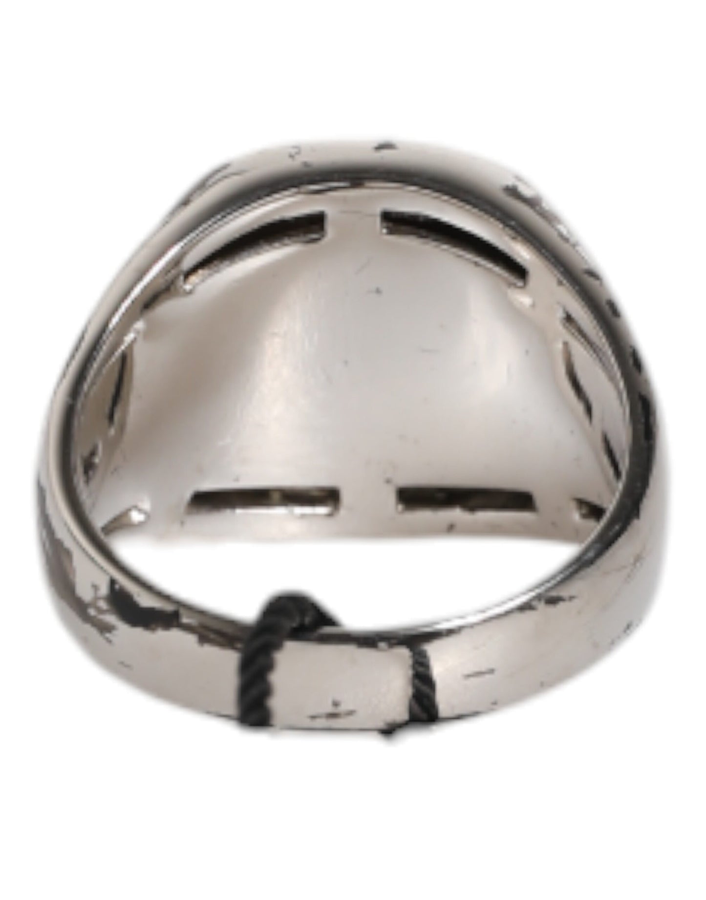 Dolce &amp; Gabbana Silberfarbener, gravierter zweifarbiger Ring aus echtem Messing