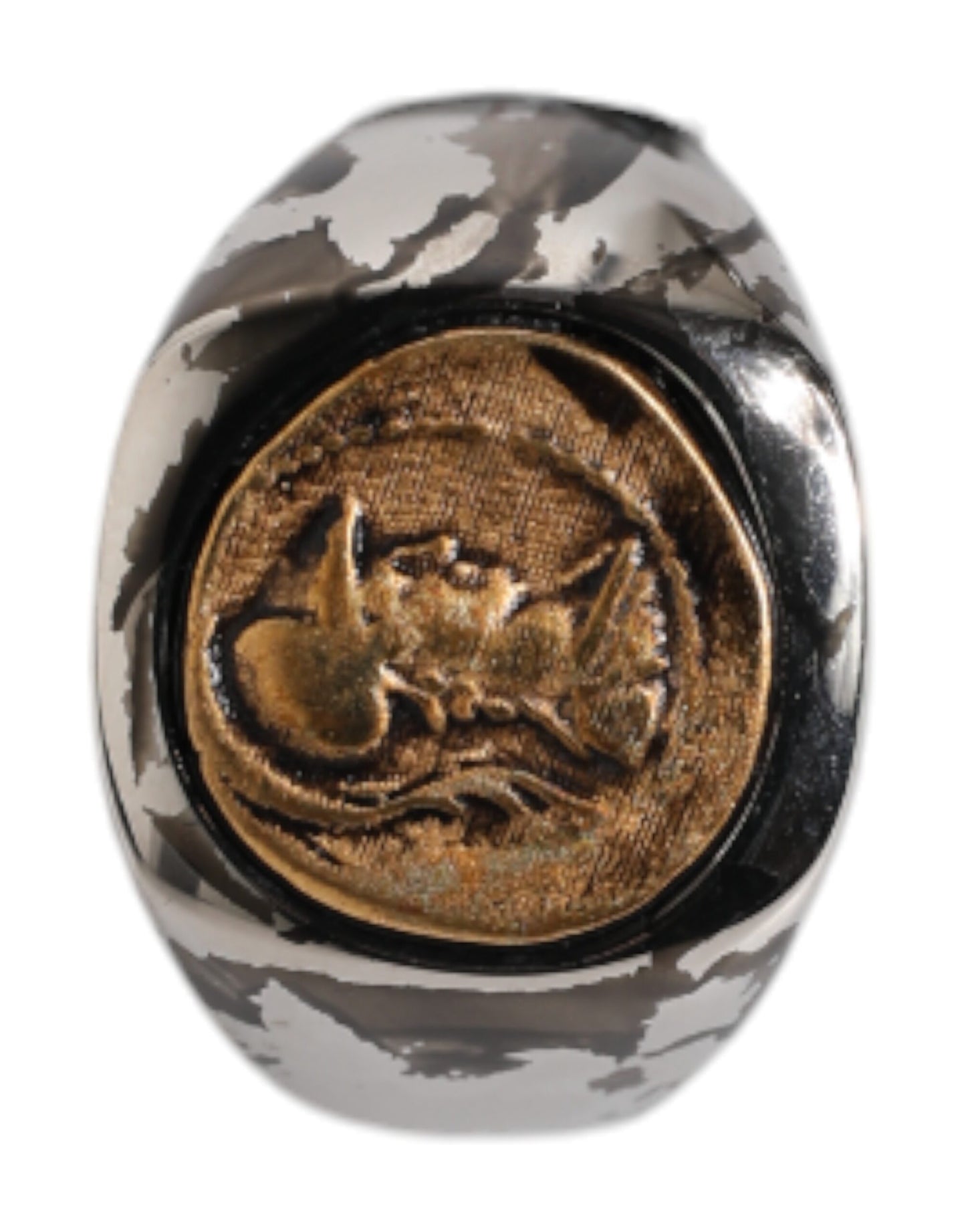 Dolce &amp; Gabbana Silberfarbener, gravierter zweifarbiger Ring aus echtem Messing