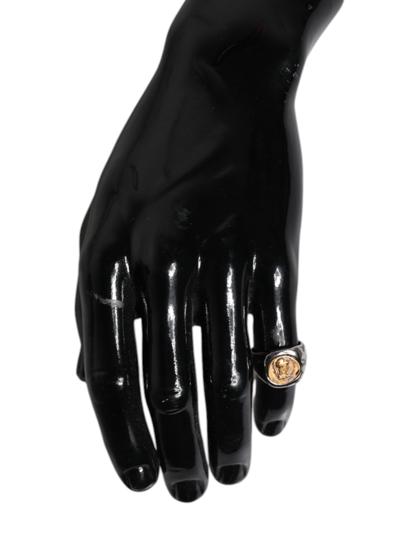 Dolce &amp; Gabbana Silberfarbener, gravierter zweifarbiger Ring aus echtem Messing