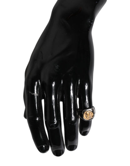 Dolce &amp; Gabbana Silberfarbener, gravierter zweifarbiger Ring aus echtem Messing