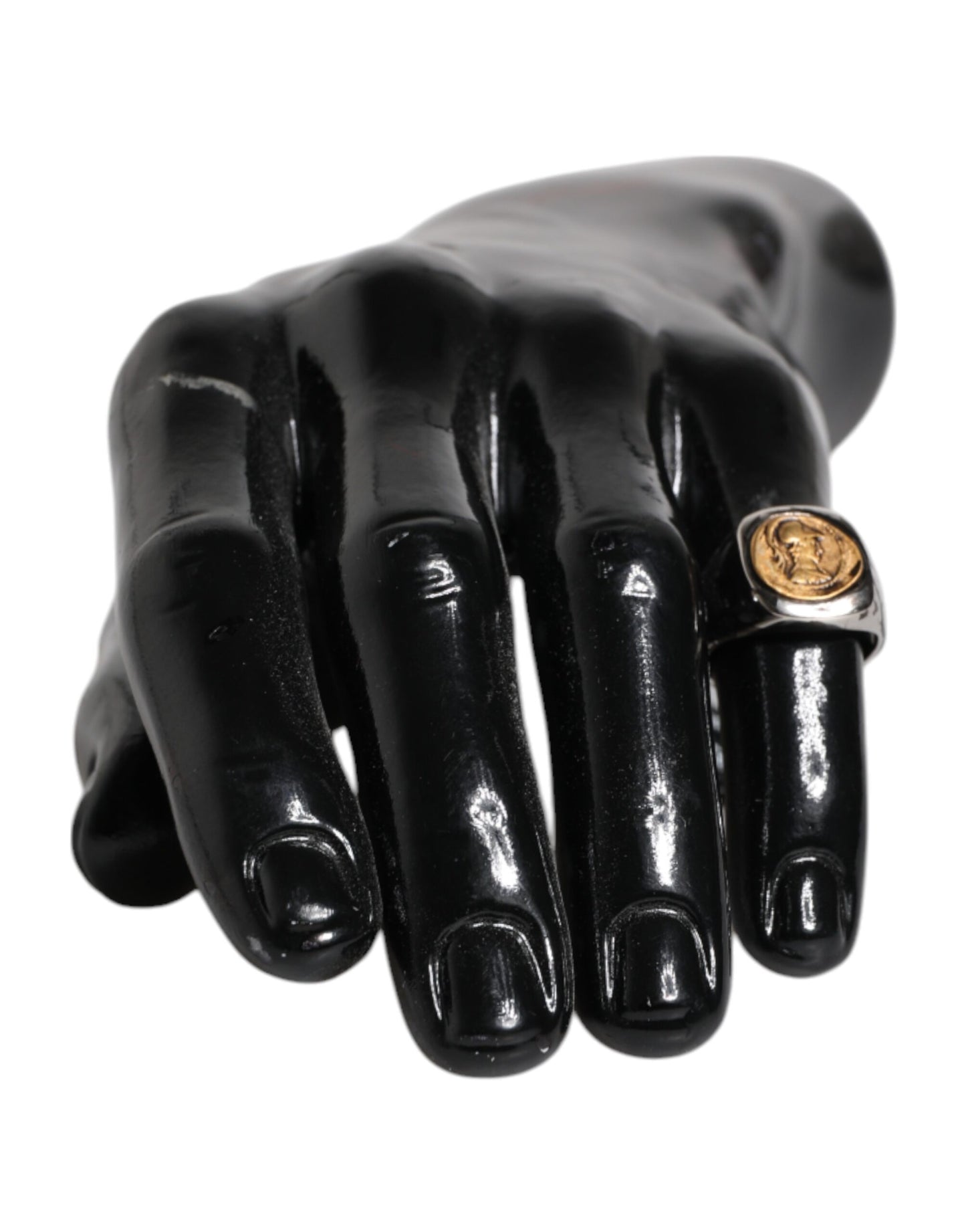 Dolce &amp; Gabbana Silberfarbener, gravierter zweifarbiger Ring aus echtem Messing