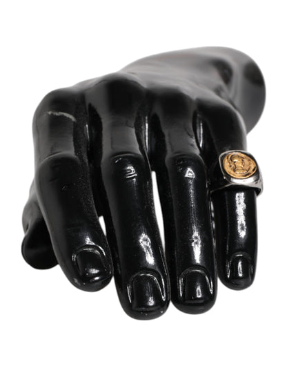 Dolce &amp; Gabbana Silberfarbener, gravierter zweifarbiger Ring aus echtem Messing