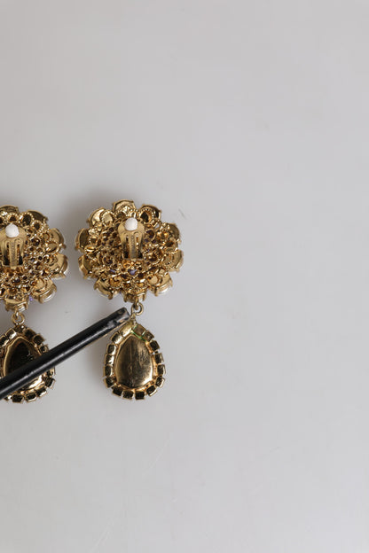 Dolce &amp; Gabbana – Ohrclips mit lilafarbenen Blumenperlen und Kristallen in Tropfenform