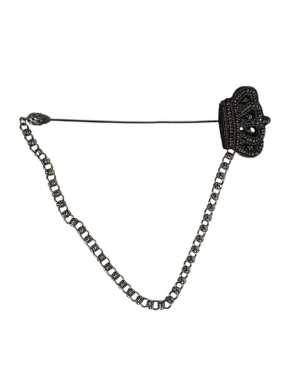 Dolce & Gabbana Silver Tone Brass Crown Chain Women Brooch Lapel Pin