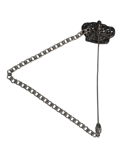 Dolce & Gabbana Silver Tone Brass Crown Chain Women Brooch Lapel Pin