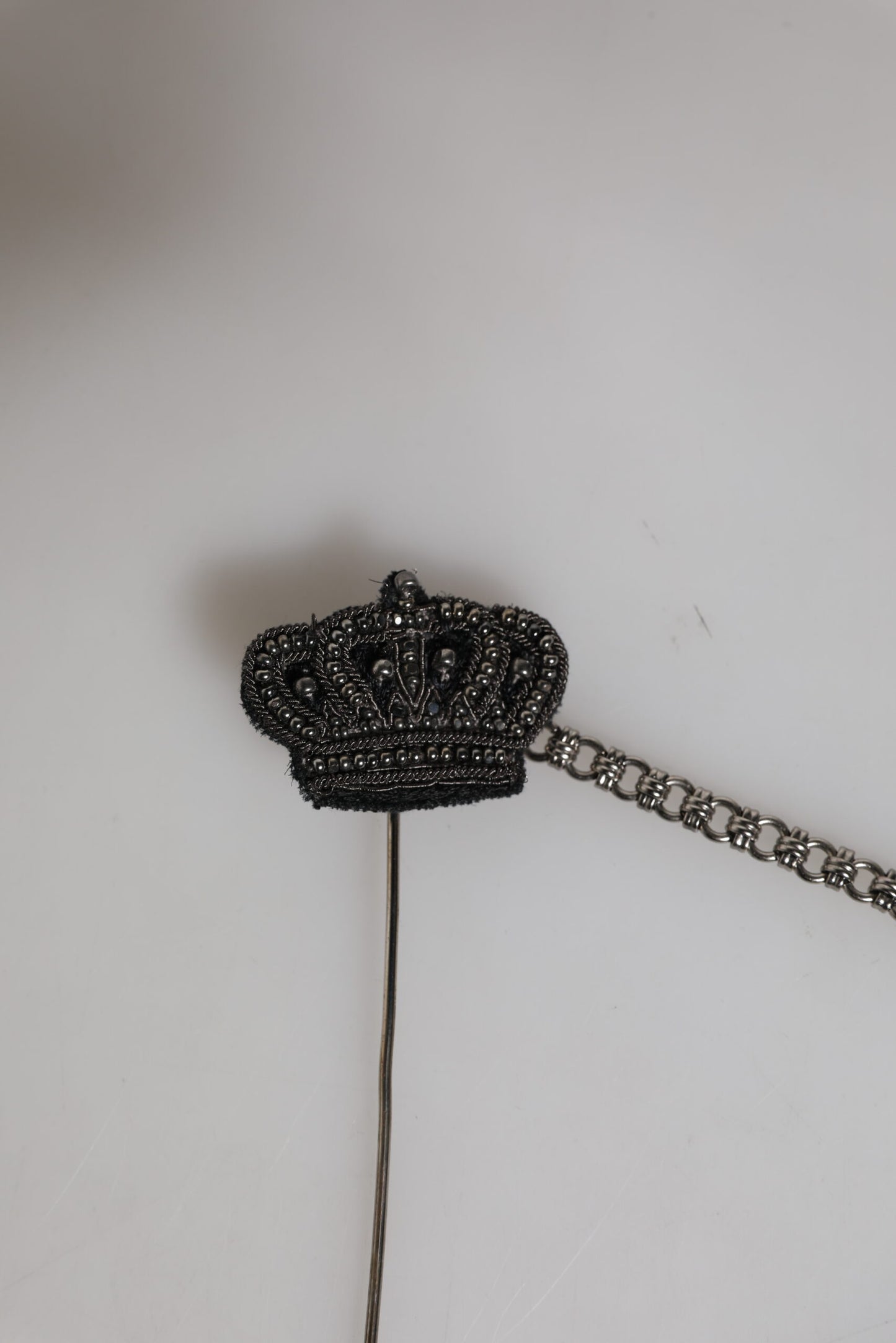 Dolce & Gabbana Silver Tone Brass Crown Chain Women Brooch Lapel Pin