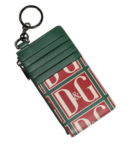 Dolce &amp; Gabbana Grünes Kartenetui aus Kalbsleder mit Logo-Print und Monogramm