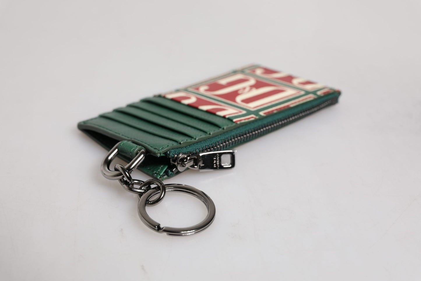 Dolce &amp; Gabbana Grünes Kartenetui aus Kalbsleder mit Logo-Print und Monogramm