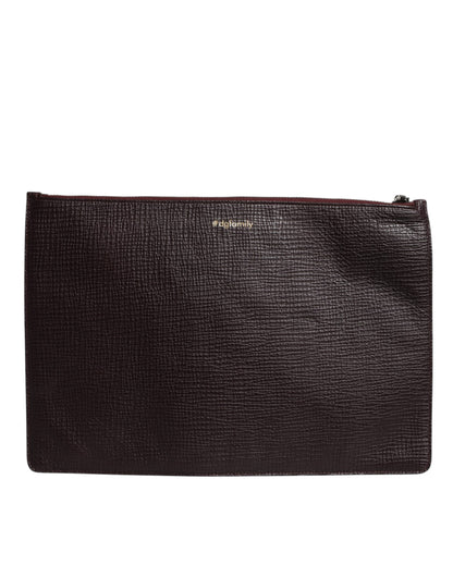 Dolce &amp; Gabbana Braunes Leder #DGFAMILY Verzierte Herren Clutch