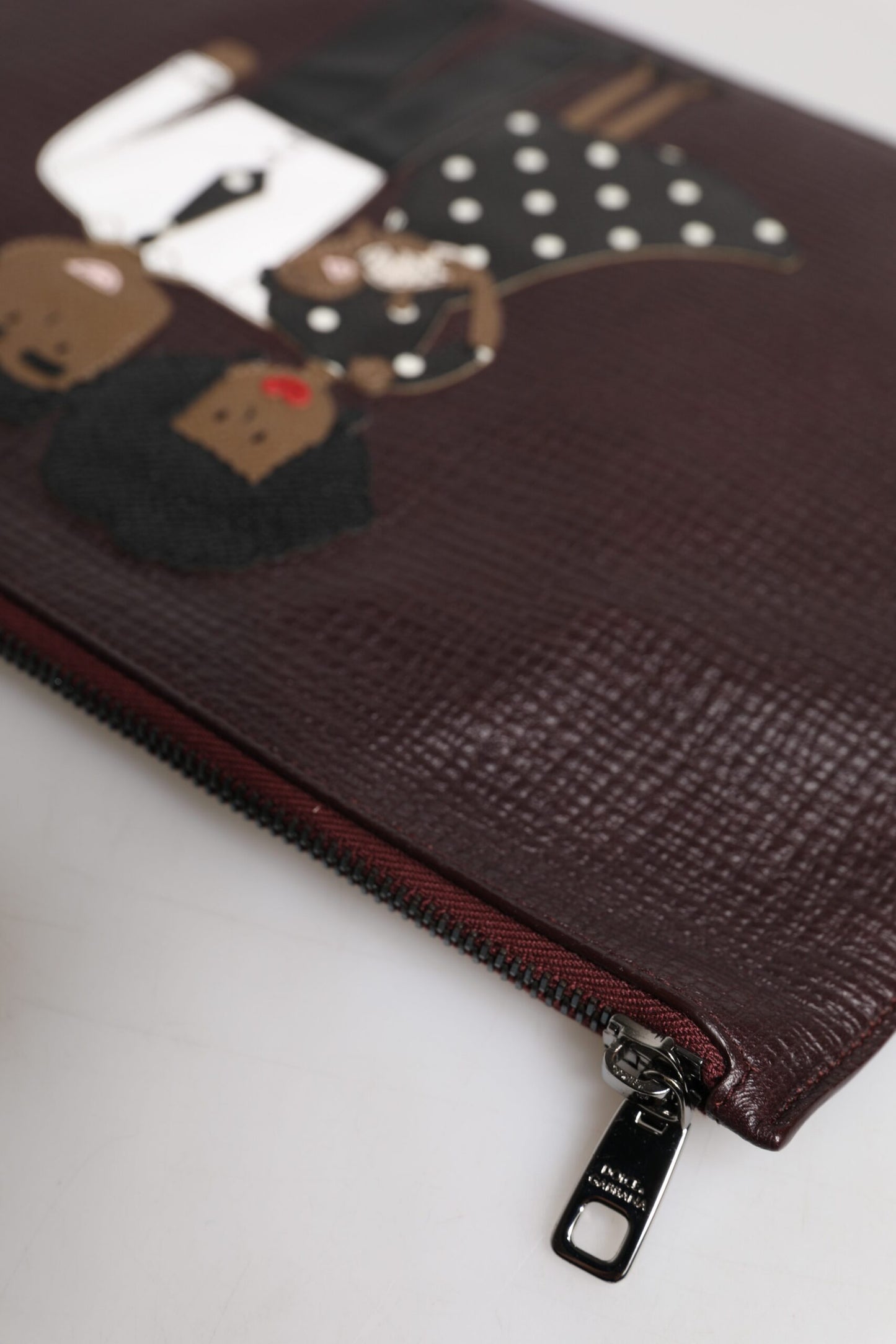 Dolce &amp; Gabbana Braunes Leder #DGFAMILY Verzierte Herren Clutch