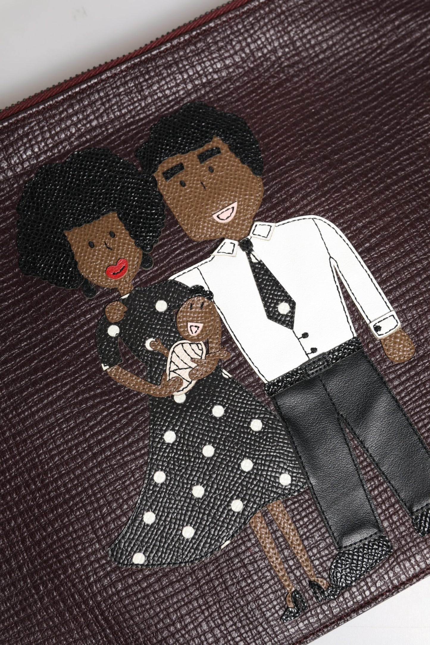 Dolce &amp; Gabbana Braunes Leder #DGFAMILY Verzierte Herren Clutch