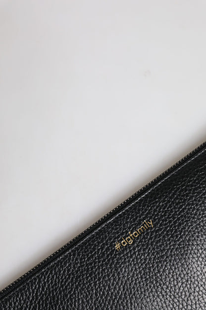 Dolce &amp; Gabbana Schwarzes Leder #DGFAMILY Verzierte Herren-Tasche mit Reißverschluss