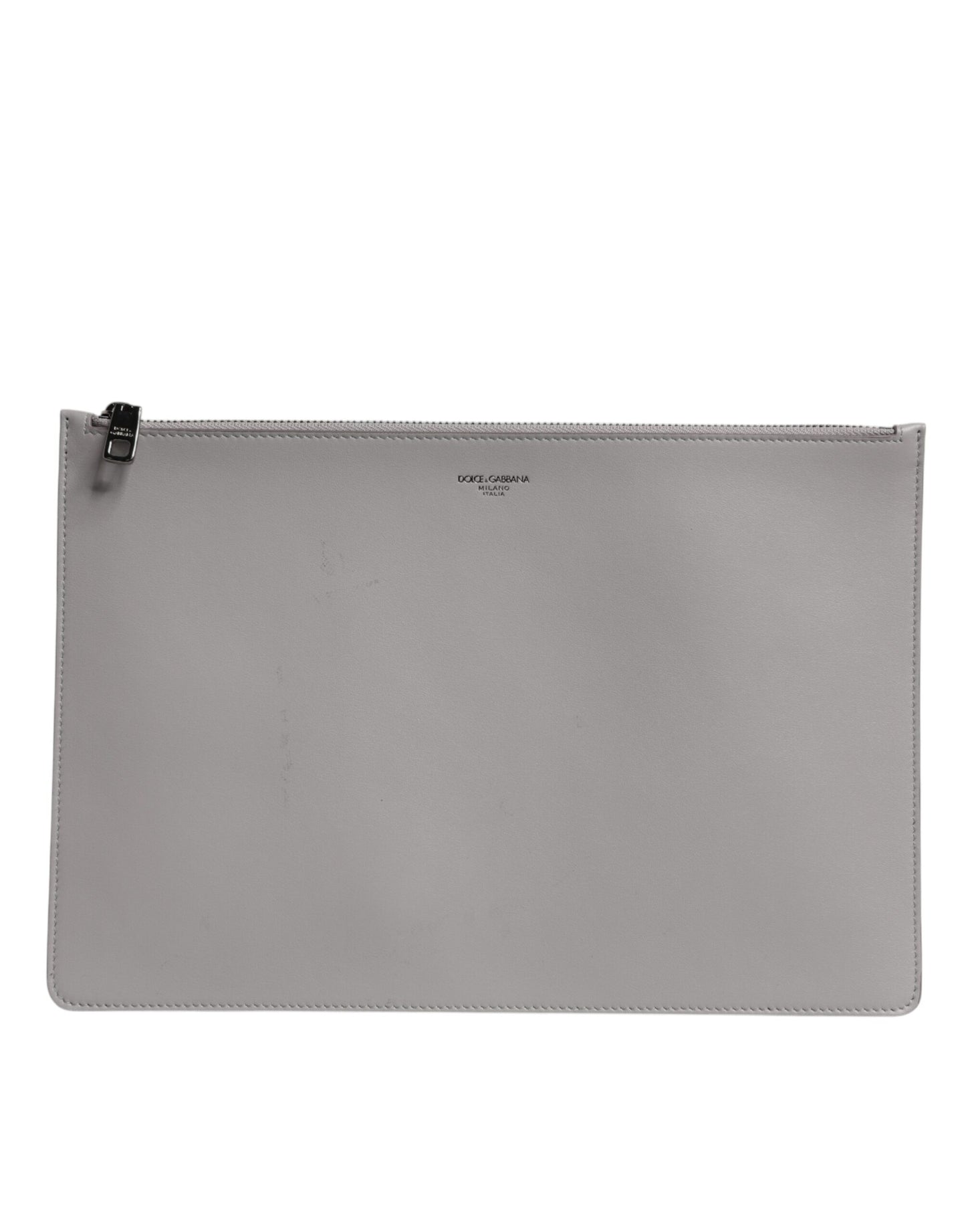 Dolce &amp; Gabbana Graue Clutch mit Reißverschlusstasche aus massivem Leder mit DG-Logo für Herren