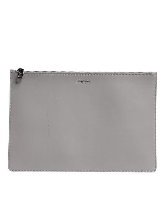 Dolce &amp; Gabbana Graue Clutch mit Reißverschlusstasche aus massivem Leder mit DG-Logo für Herren