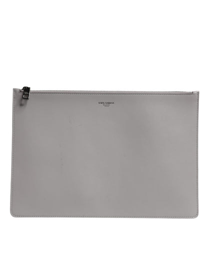 Dolce &amp; Gabbana Graue Clutch mit Reißverschlusstasche aus massivem Leder mit DG-Logo für Herren