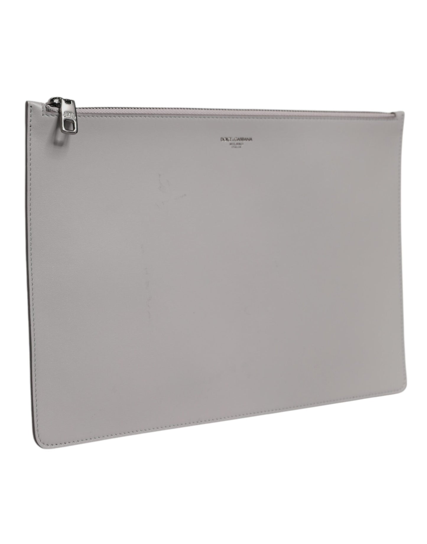 Dolce &amp; Gabbana Graue Clutch mit Reißverschlusstasche aus massivem Leder mit DG-Logo für Herren