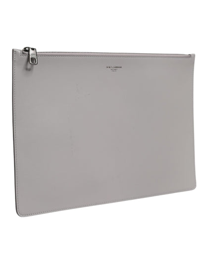 Dolce &amp; Gabbana Graue Clutch mit Reißverschlusstasche aus massivem Leder mit DG-Logo für Herren