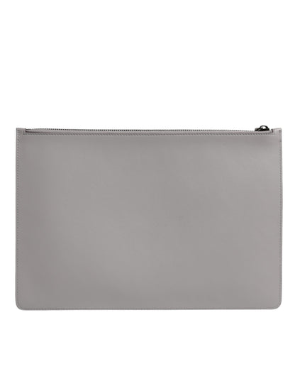 Dolce &amp; Gabbana Graue Clutch mit Reißverschlusstasche aus massivem Leder mit DG-Logo für Herren