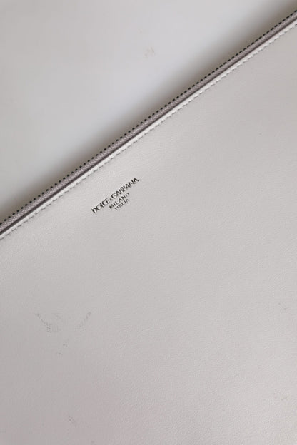 Dolce &amp; Gabbana Graue Clutch mit Reißverschlusstasche aus massivem Leder mit DG-Logo für Herren