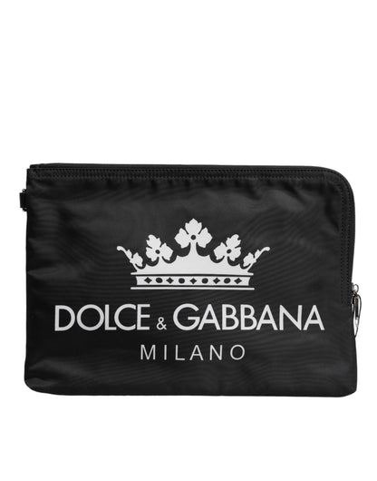 Dolce &amp; Gabbana Schwarze Clutch aus Nylon mit DG Milano-Print