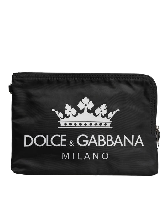 Dolce &amp; Gabbana Schwarze Clutch aus Nylon mit DG Milano-Print