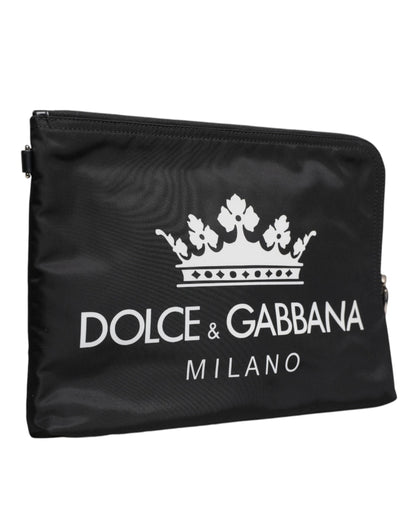 Dolce &amp; Gabbana Schwarze Clutch aus Nylon mit DG Milano-Print