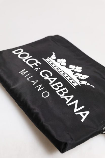 Dolce &amp; Gabbana Schwarze Clutch aus Nylon mit DG Milano-Print