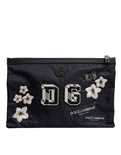Dolce &amp; Gabbana – Blaue Clutch mit DG-Logo-Patch und Verzierung