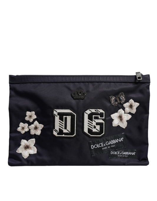 Dolce &amp; Gabbana – Blaue Clutch mit DG-Logo-Patch und Verzierung